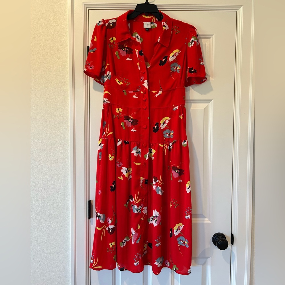 CAbi Red Floral Midi Dress